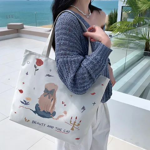Original Cartoon Oxford Fabric Tote Bag Large Capacity Shoulder Bag Women Printed Travel Commute Shopping Hobo Bag Everyday