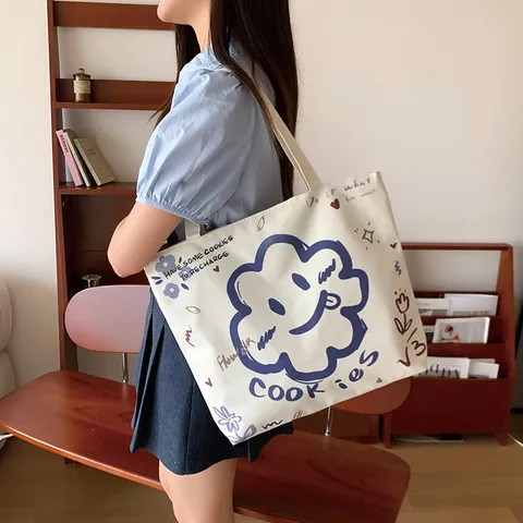 Original Cartoon Oxford Fabric Tote Bag Large Capacity Shoulder Bag Women Printed Travel Commute Shopping Hobo Bag Everyday