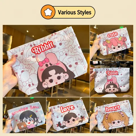Cartoon Leinwand Kosmetiktasche Damen Große Kapazität Makeup Beutel Reise Kulturbeutel Aufbewahrung Anime Druck Reißverschluss Handtasche