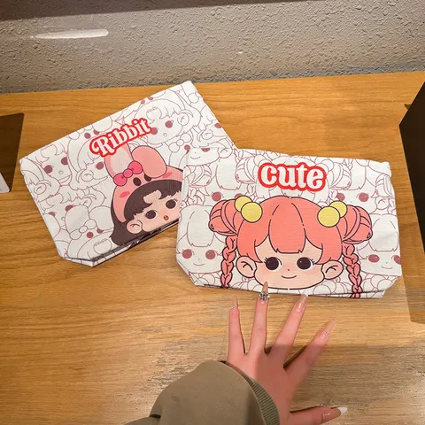 Cartoon Leinwand Kosmetiktasche Damen Große Kapazität Makeup Beutel Reise Kulturbeutel Aufbewahrung Anime Druck Reißverschluss Handtasche