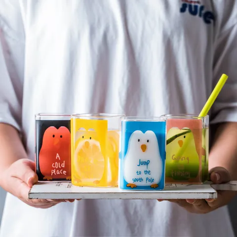 Kinder Schattig Pinguin Beer Vierkant Glas Waterbeker Creatief Hittebestendig Borosilicaatglas Melkbeker