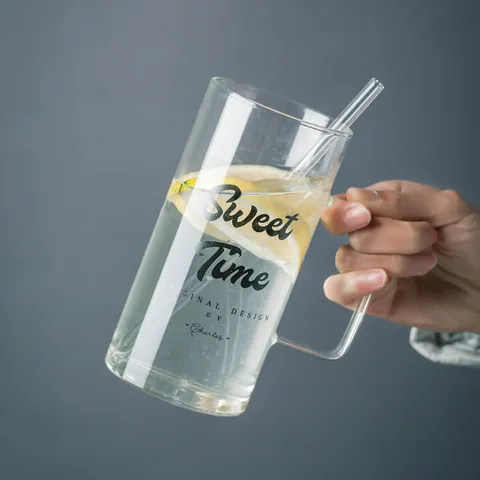 Large Capacity Borosilicate Glass Beer Cup With Handle And Glass Lid Transparent Cold Drink Mug For Office Home
