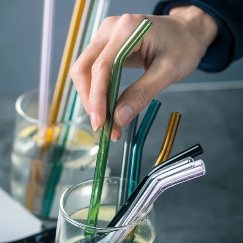 Colorful High Borosilicate Glass Drinking Straws Reusable Straight And Bent Straws For Juice Beverages Eco-Friendly Bar Drinkware