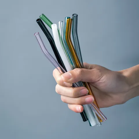 Colorful High Borosilicate Glass Drinking Straws Reusable Straight And Bent Straws For Juice Beverages Eco-Friendly Bar Drinkware