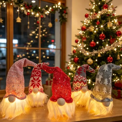 LED Beleuchtete Weihnachtsgnom Ornamente Gesichtlose Puppe Plüsch Anhänger Pailletten Strickmütze Hängende Deko Für Weihnachtsbaum Party