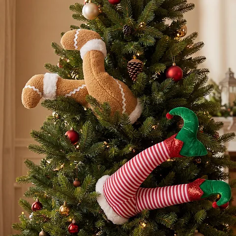 Funny Fabric Christmas Tree Plush Leg Decoration Gingerbread Man Elf Hanging Ornament For Festive Holiday Party Home Decor
