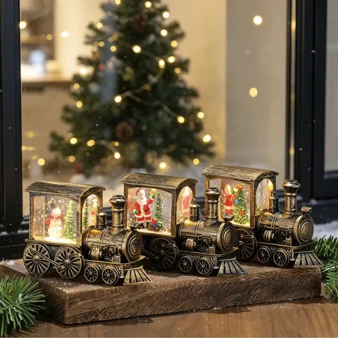 Gold Gebürstet Weihnachts Zug Deko Beleuchtetes Wasser Weihnachtsmann Schneemann LED Nachtlicht Home Ornament Geschenk