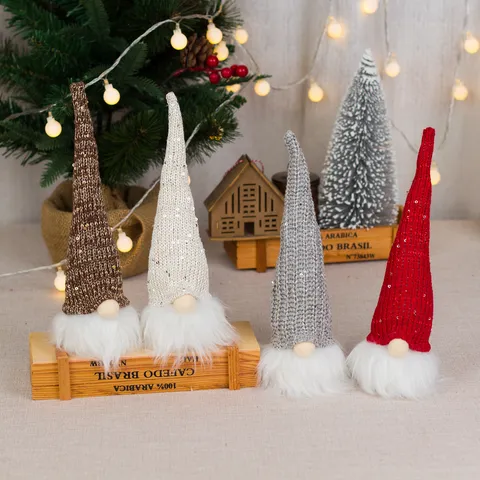 Natale Luminoso Gnomo Senza Volto Ornamento Appendere Paillettes Cappello Lavorato A Maglia Luce Notturna LED Festa Casa