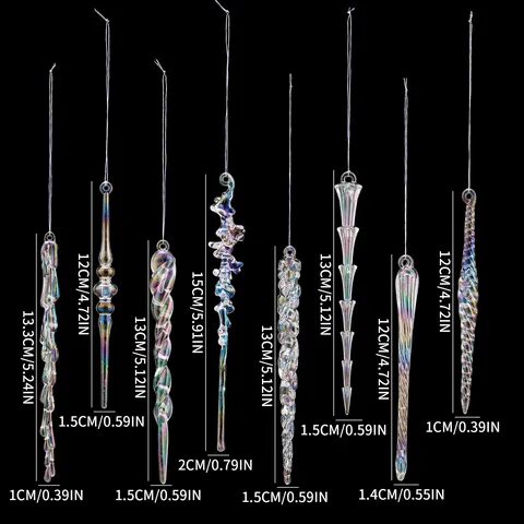 Acrylique Coloré Glaçon Pendeloques Ornements Suspendus Irisé Décoration d'Arbre de Noël Fournitures de Fête Décorations de Vacances
