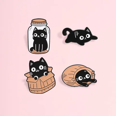 Leuke Zwarte Kat Geëmailleerde Brooch Metalen Cartoon Dier Speld Badge Voor Jas Jek Kleding Mode Accessoires Sieraden Cadeau