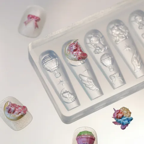High Transparency Silicone Nail Mold Unicorn Rainbow 3D DIY Nail Art Template Molding Tool Clear Resin Mold