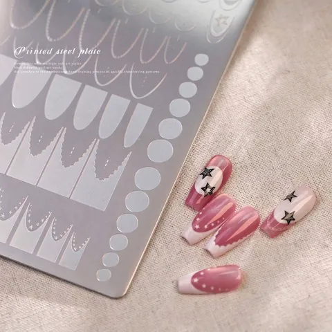 Piastra per Nail Art Stamping in Acciaio Inossidabile Stile Francese Minimalista Motivo Stella Luna Strumento per Manicure