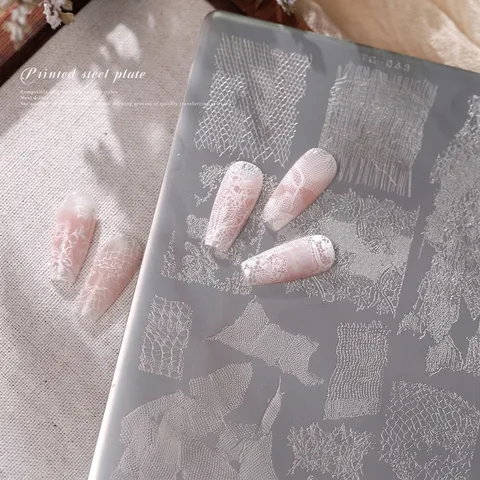 Professionelle Edelstahl Nagelstempelplatte TG-068 Französische Spitze Stoffmuster Maniküre Werkzeug Für DIY Nagelkunst Dekoration