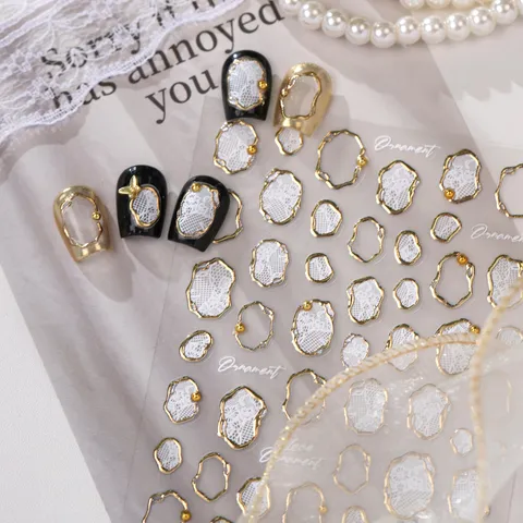 Vintage Französische 3D Relief Spitze Nagelaufkleber Flüssigmetall Rahmen Nail Art Decals DIY Maniküre Scrapbook Dekorations Aufkleber
