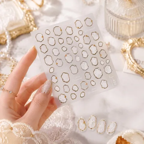 Vintage Französische 3D Relief Spitze Nagelaufkleber Flüssigmetall Rahmen Nail Art Decals DIY Maniküre Scrapbook Dekorations Aufkleber