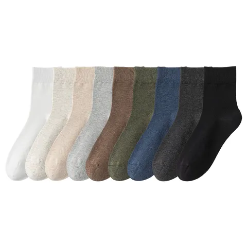 Men's Pure Cotton Summer Thin Breathable Mesh Crew Socks Solid Color Casual Socks