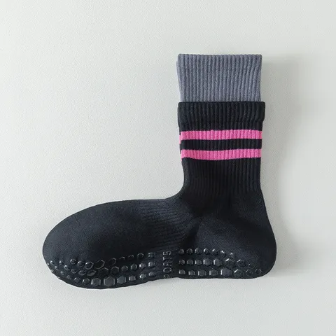 Women Professional Non Slip Yoga Socks Cotton Mid Tube Pilates Fitness Sports Floor Socks Striped Athletic Socks
