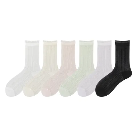 Women's Mulberry Silk Mid-Calf Socks Summer Thin Mesh Breathable Lace Trim Ruffle Casual Everyday Hosiery