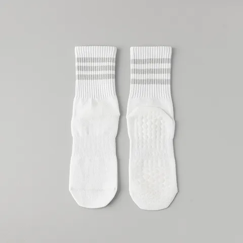 Chaussettes de Yoga Mi-tubes en Mélange de Coton pour Femmes Antidérapantes Pilates Fitness Sport
