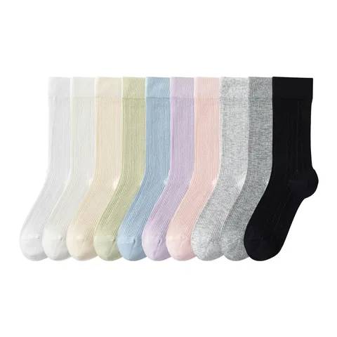 Women's Cotton Mid-Tube Socks Summer Thin Hollow Mesh Breathable Antibacterial Solid Color Casual Crew Socks