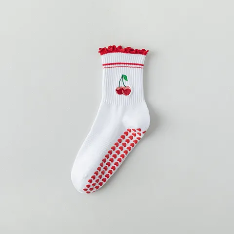 Chaussettes de Yoga Antidérapantes pour Femmes Pilates Fitness Chaussettes Montantes Mélange de Coton Mignon Nœud Anti-Sueur Chaussettes de Sport