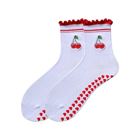 Chaussettes de Pilates Antidérapantes pour Femmes en Coton Peigné Chaussettes de Yoga de Fitness Respirantes avec Poignées en Silicone