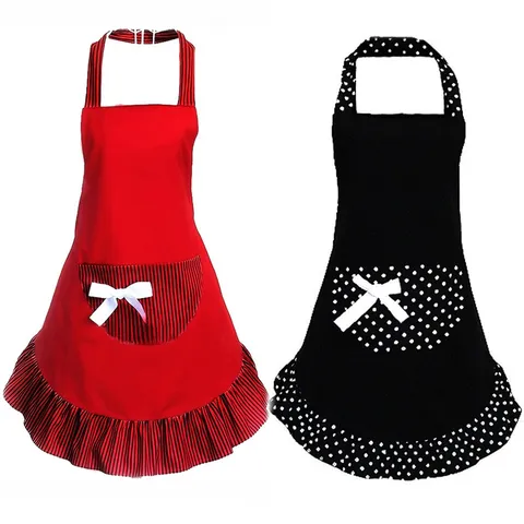 Delantal de Princesa Lindo Estilo Coreano Lunares Lazo Poliéster Cocina Restaurante Delantal Mujer Antimanchas Babero de Cocina