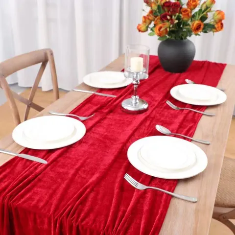 Runner da Tavola in Velluto Rosso Stile Europeo Elegante Tovaglia per Banchetto di Matrimonio Festa di Vacanza Decorazione da Sala da Pranzo