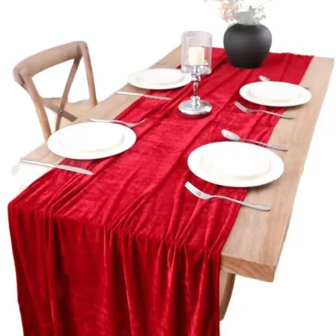 Runner da Tavola in Velluto Rosso Stile Europeo Elegante Tovaglia per Banchetto di Matrimonio Festa di Vacanza Decorazione da Sala da Pranzo