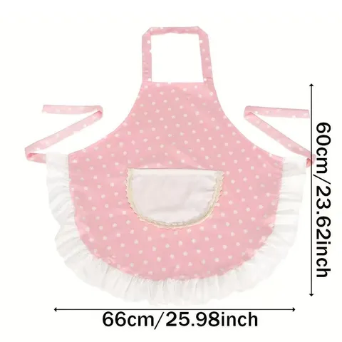 Grembiule a Pois Rosa Carino da Donna con Bordo a Volant Bianco e Tasca Anteriore Moda Cucina Casa Abito con Bavaglino