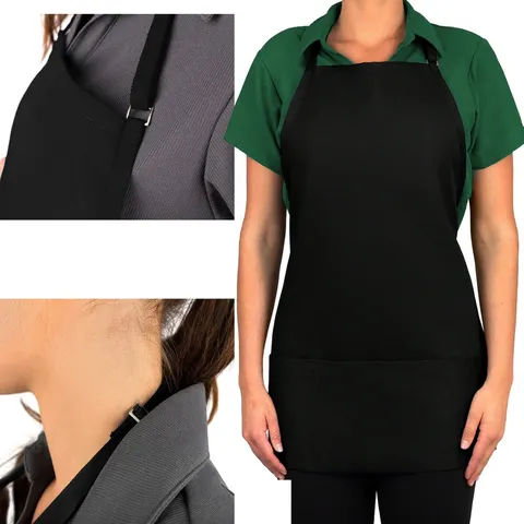 Grembiule da Cucina Impermeabile per Uomo Donna Grembiule da Chef in Poliestere con 3 Tasche Cinturino Collo Regolabile Nero