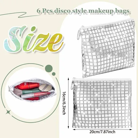 Borsa per Trucchi con Paillettes Argento Portatile Pochette Cosmetica con Cerniera Organizer per Articoli da Toeletta da Viaggio per Donne