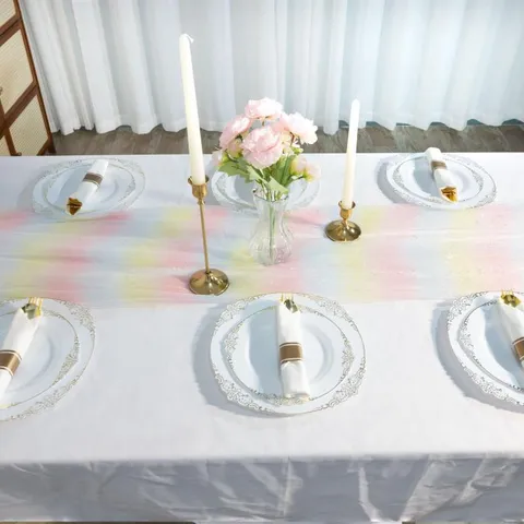 Rosa Giallo Blu Gradient Paillettes Runner da Tavola Tovaglia Lucida Per Festa Compleanno Matrimonio Decorazione Tavola Casa