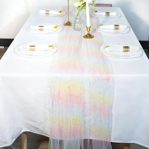 Rosa Giallo Blu Gradient Paillettes Runner da Tavola Tovaglia Lucida Per Festa Compleanno Matrimonio Decorazione Tavola Casa