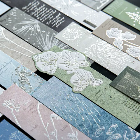 Vintage Embossed Silver Stamping Boxed Bookmarks Botanical Floral Mystery Series Paper Bookmarks For Journaling DIY Gift