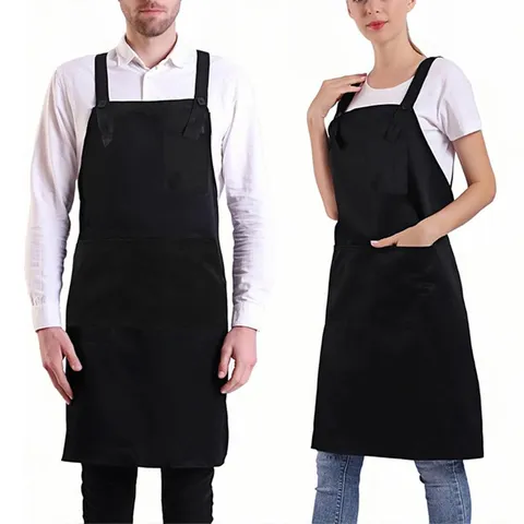Tablier en Polyester Réglable Avec Poches Tablier à Bavette Croisé dans le Dos pour Restaurant Chef Serveur Cuisine Cuisson Travail à Domicile