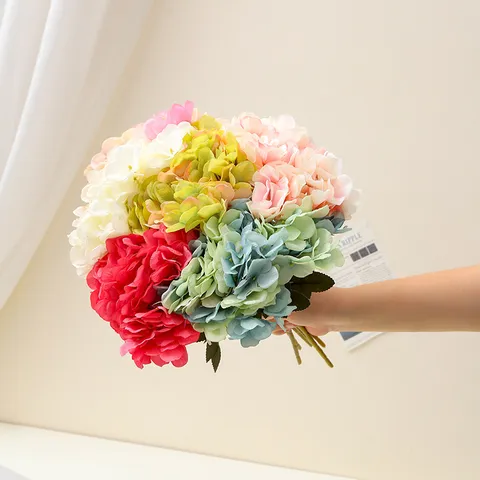 Fleurs Artificielles en Soie Hortensia Couleurs Bonbon Fausses Fleurs pour Décoration Maison Fête de Mariage Accessoires de Photographie
