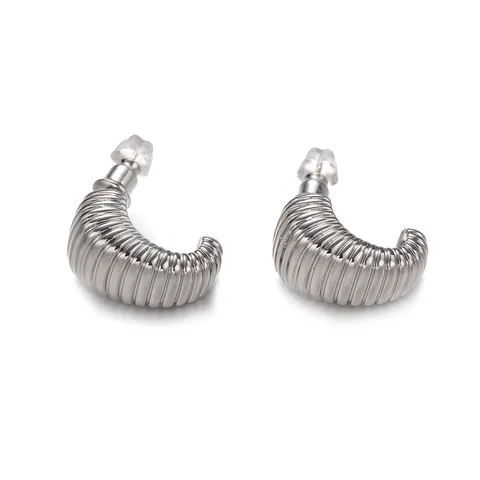 Orecchini a Bottone a Forma di C Geometrici alla Moda per Donna Orecchini a Trama a Coste in Metallo Rame con Perno in Argento Sterling 925 Gioielli Minimalisti Regalo