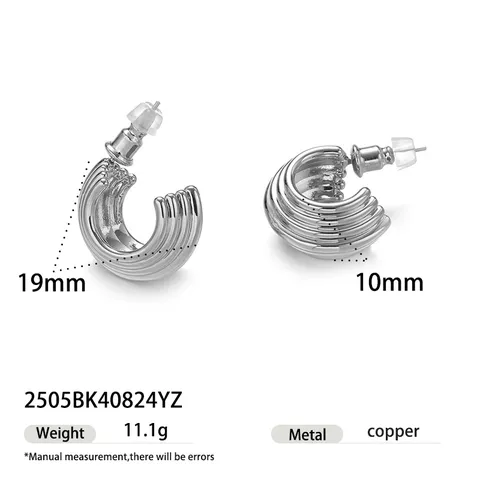 Orecchini a Bottone a Forma di C Geometrici alla Moda per Donna Orecchini a Trama a Coste in Metallo Rame con Perno in Argento Sterling 925 Gioielli Minimalisti Regalo