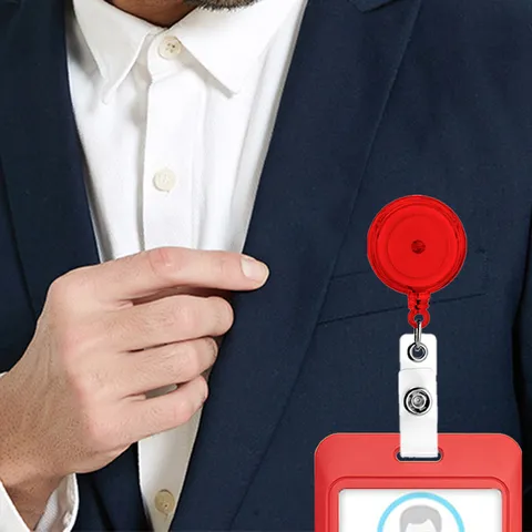 Transparent Colorful Retractable Badge Reel With Vertical ID Card Holder Extension Cord Key Ring Office Nurse ID Card Cover Set