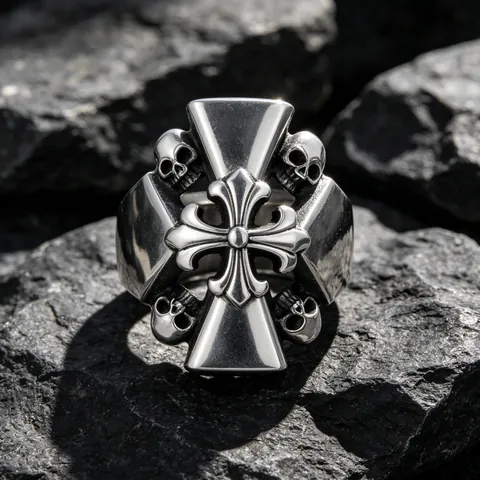 Anillo de Acero Inoxidable Vintage Con Calavera y Cruz Para Hombre Gótico Punk Rock Joyería Biker Anillo Pulido Retro Regalo