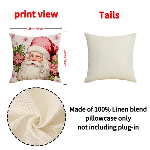 Pink Christmas Pillow Covers Linen Santa Reindeer Snowman Print Decorative Cushion Covers Sofa Holiday Home Decor