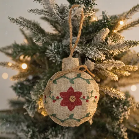 Rustic Burlap Christmas Tree Hanging Ornaments Farmhouse Style For Holiday Home Decor With Wood Button And Twine Rope