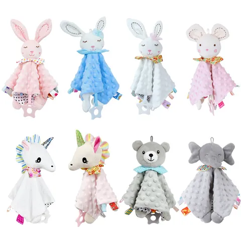 Baby Security Blanket Plush Minky Dot Soothing Towel Animal Comforter Toy With Star Teether And Ribbon Tags