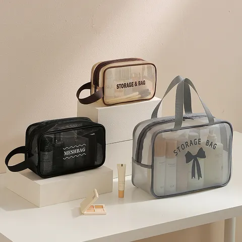 Tragbarer Mesh Kulturbeutel Reise Make-up Tasche Große Kapazität Wasserdichter Kosmetik Organizer Mit Reißverschluss Und Griff