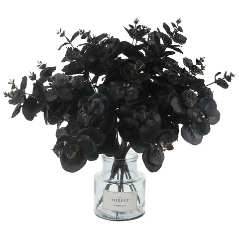 Foglie di Eucalipto Artificiali Nero Bianco Pianta di Simulazione di Halloween Stelo di Fiore Finto per Festa Cortile Decorazione Casa