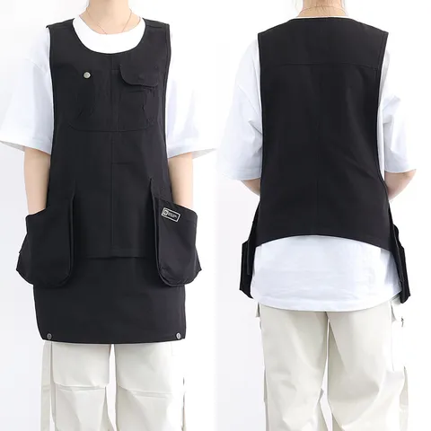 Tablier de Gilet Multi-Poches Tablier de Chef Imperméable Tablier de Travail en Mélange de Coton Pour Cuisine Restaurant Cuisson Uniforme de Serveur