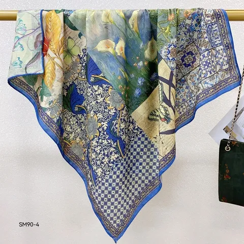 Dames Mode Bedrukt Polyester Sjaal Vierkante Omslagdoek Vintage Bloemen Warm Herfst Winter Sjaal Veelzijdig Dagelijks Hoofddoek