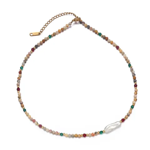 Titanium Steel Natural Stone Artificial Pearl Necklace European Fashion Layered Sweater Chain For Women Elegant Jewelry Accessory
