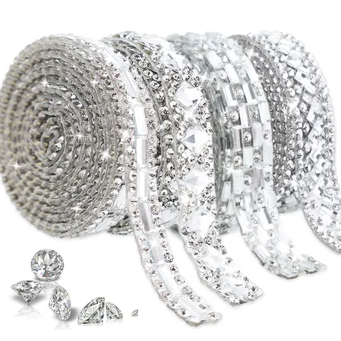 Self Adhesive Rhinestone Strip Glass Crystal Drill Sticker For DIY Crafts Garment Accessories Fashion Decor